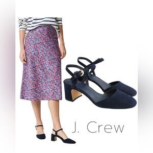 J. Crew Microsuede Ankle Strap Heels Sienna Navy - New with Box